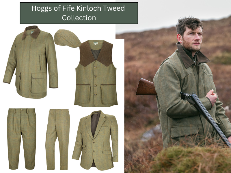 Hoggs of Fife Kinloch Tweed collection range with man holding gun